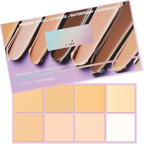 Image of Pimby Foundation, Evanesce Soft Matte Cream Concealer 8 Shade Fade Palette, with Applicator Waterproof Full Coverage Cream for Blemishes & Cover, Long-Lasting Lightweight Formula Safe (Light color)