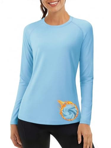 Image of TACVASEN Ladies Fleece Tops Thermal Clothing Lightweight Long Sleeve T Shirt Cold Weather Running Gear Women Light Sky Blue, M
