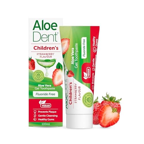 Image of Aloe Dent Children's Aloe Vera Toothpaste Fluoride Free, Natural Action, Vegan, Cruelty Free , SLS Free, Strawberry Flavour, Healthy Gums, 50 ml