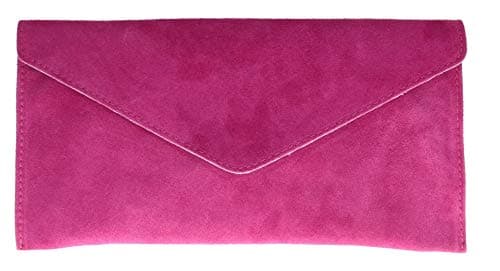 Image of Girly Handbags Womens Genuine Suede Leather Envelope Clutch Bag Envelope Wrist Bag Evening Elegant Fuchsia