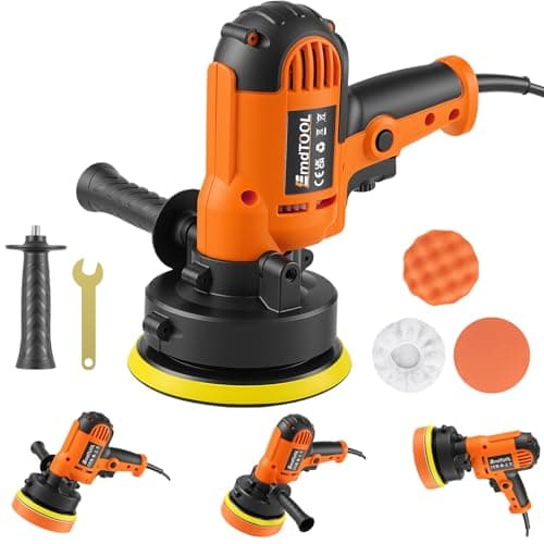 Image of 1700W Dual Action Car Polisher and Buffers, Lightweight Rotary Car Polisher Buffer Waxing Sander Machine with Side Handles, Buffing Pads, Variable Speed 0-3000RPM Electric Orbital Car Polisher, Orange