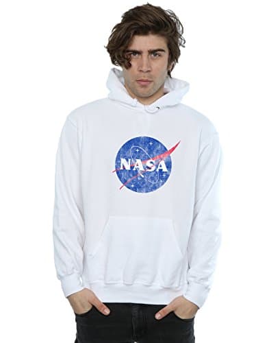 Image of Absolute Cult NASA Men's Classic Insignia Logo Distressed Hoodie White XX-Large