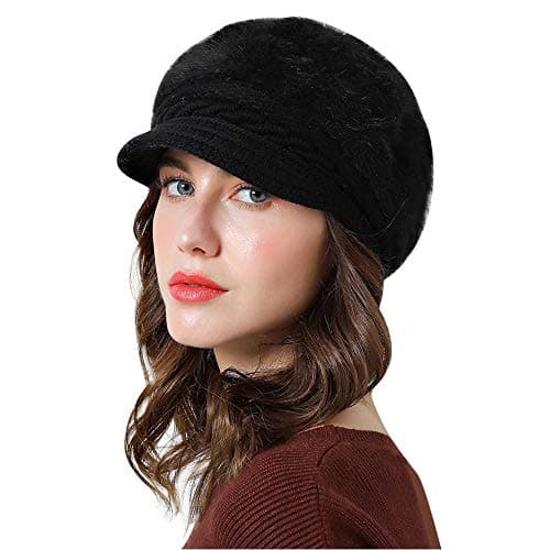 Image of Lachi Ladies Winter Hat Beret Winter Hat for Women Knit Beanie Cabbie Cap Visor Warm Skullcap Knitted Ladies Cloche Black