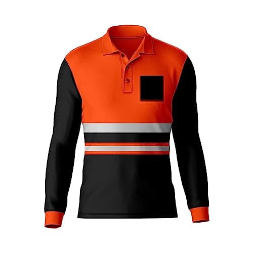 Image of trending babz Mens High Visibility Reflective Tape Hi Vis Safety Workwear Polo Shirt Long Sleeve Tee Contrast Tshirt Top Orange Black
