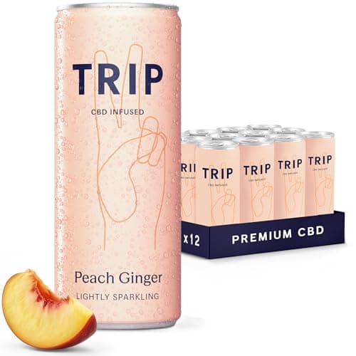 Image of TRIP CBD Drink, Sparkling Peach Ginger Fizzy Drink, Low Calorie, Vegan (Pack of 12 x 250ml)