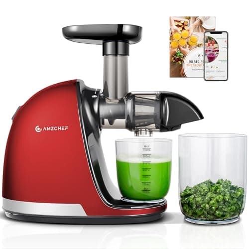 Image of AMZCHEF Cold Press Juicer Machines, Slow Masticating Juicers for Whole Fruits and Vegetables, High Juice Yield, with 2 Cups and Recipe, Bright Red