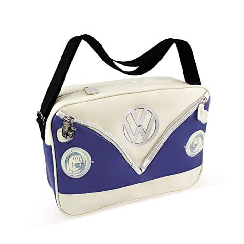 Image of BRISA VW Collection - Volkswagen Shoulder Travel Messenger Bag with VW T1 Bus Campervan Motif (Bus Front/Blue)