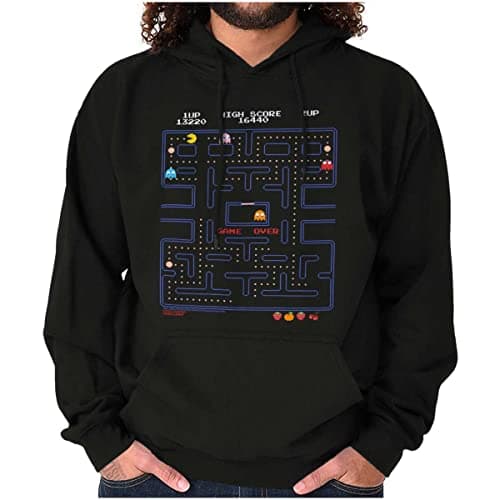 Image of Brisco Brands PACMAN Game Over Retro Video Gaming Hoodie Sweatshirt Women Men, Black, XXXL
