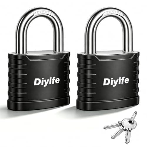 Image of Padlock with Key, [2 Pack] [3 Keys] Diyife 5-Pin 41.6mm High Security Padlock with Hardened Steel Shackle - Keyed Alike, Black Vinyl Coated, for Gate, Shed, Gym Locker, Toolbox, Fence, Storage Unit