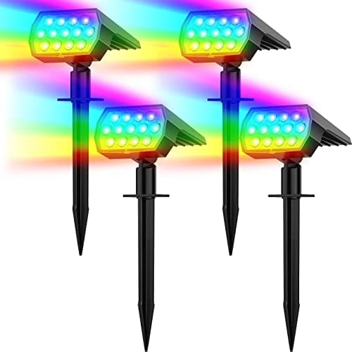 Image of Flaow Solar Color Changing Lights Outdoor, Multi-Color RGB Landscape Spotlight, IP65 Waterproof Solar Powered Garden Lights, Solar Spot Lights for Pathway Tree Garden Halloween Christmas, 4 Pack