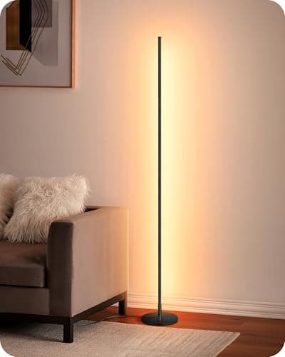 Image of EDISHINE LED Floor Lamp, 146cm Minimalist Dimmable Standing Lamp with Foot Switch, Stepless Dimming, Tall Corner Lamp for Living Room, Bedroom, Office, 3000K, Black