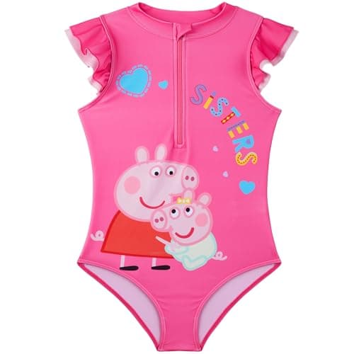 Image of Get Trend Peppa Pig Girls Swimming Costume 2-6 Yrs, One Piece Kids Bathing Swim Suit, Front Zip-Up Beach Pool Swimwear Accessories (3-4 Years, Pink Peppa Pig)