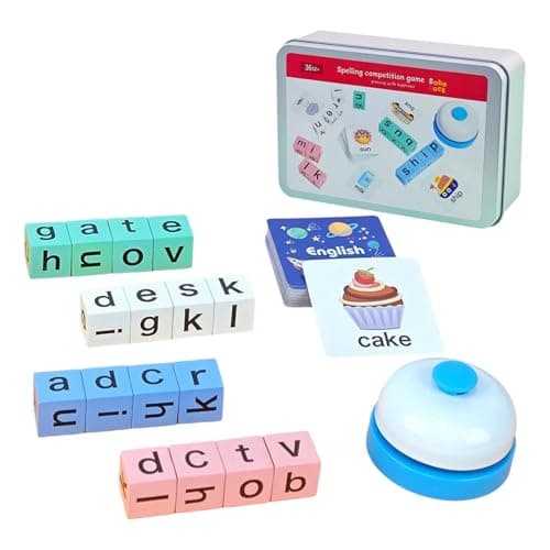 Image of Wooden Puzzle Word Game - Kids Learning Blocks, Matching Letter Flash Cards, Educational Spelling Activity | Home Classroom School Kindergarten Daycare Party Family Gathering Preschool Setup