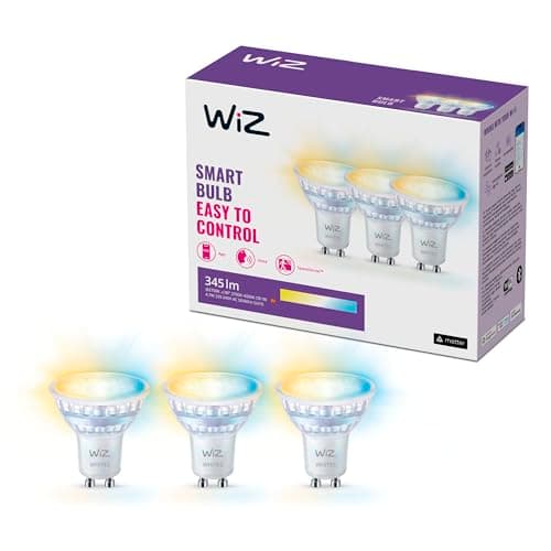 Image of WiZ Smart LED Glass Bulb, GU10, 50W, Shades of White, Smart LED Connected WiFi Works with Alexa, Google Assistant & HomeKit, App Control for Home Indoor Lighting, Bedroom, Energy Monitoring, 3 Pack