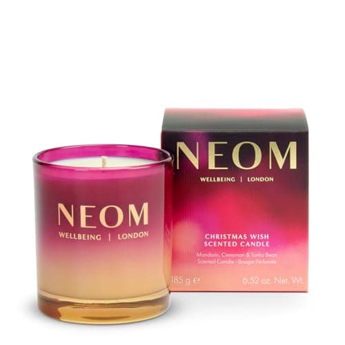 Image of NEOM- Christmas Wish Candle | Mandarin, Cinnamon & Tonka Bean (1 Wick) I Made with 100% Naturally derived Wax I Designed to Help You Relax and Unwind I Expertly Blended