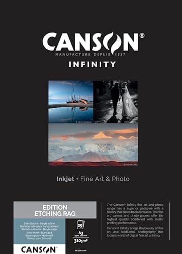 Image of CANSON Infinity Edition Etching Rag Smooth 310gsm A3 Paper, Digital Fine Art Reproduction, 25 Pure White Sheets, Ideal for Professional Photographers