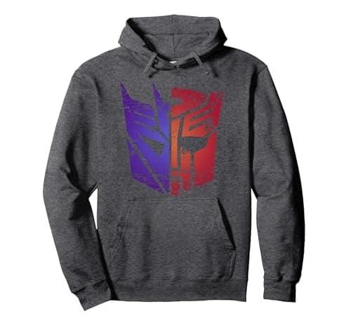 Image of Transformers Decepticon Autobot Distressed Split Logo Pullover Hoodie, Adult Unisex, Dark Heather Grey, X-Large