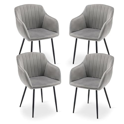 Image of Goeurvant Velvet Dining Chairs Set of 4 Armchair for Living Room with Metal Legs Kitchen Chairs, Light Grey