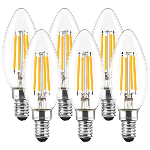 Image of Levidon E14 LED Candle Light Bulbs Dimmable, 4W (Equivalent to 40W), Small Edison Screw (SES) 2700K Warm White Clear Filament - Pack of 6
