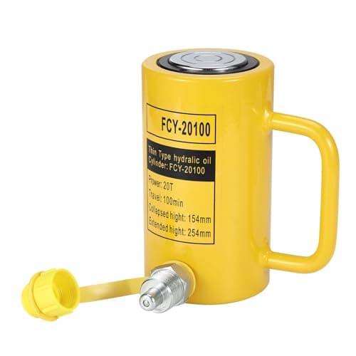 Image of Heavy Duty 20 Tonne Hydraulic Cylinder – 4" (10 cm) Stroke, Single Acting Low Profile Ram with Quick Connector – Portable Lifting Jack for Construction, Bridge & Machinery – Yellow/Black