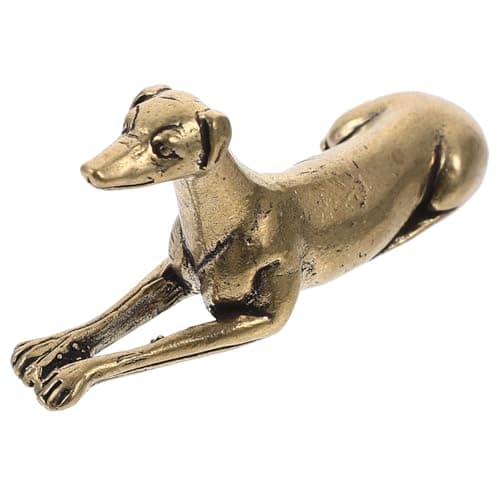 Image of Ciieeo Vintage Brass Hound Figurine, Retro Dog Statue for Desktop Decor, Golden Greyhound Ornament, Small Brass Dog Decoration for Home and Office
