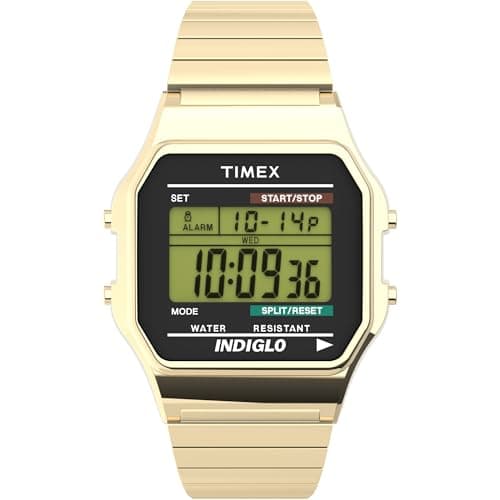 Image of Timex Men's Quartz Watch with LCD Dial Digital Display and Gold Stainless Steel Bracelet T78677PF