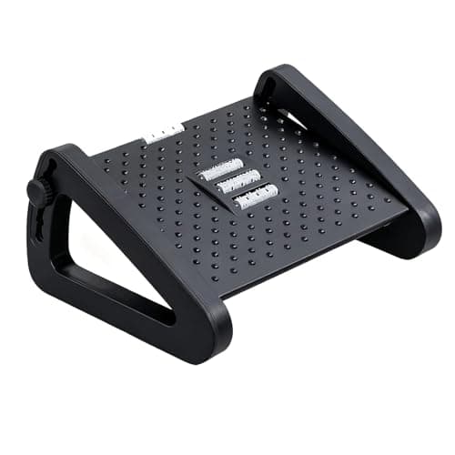 Image of Foot Rest Under Desk, Ergonomic Adjustable Footrest for Office - 6 Height Settings (9-19cm), Heavy Duty ABS Plastic with Massage Rollers, Black - Relieve Leg Fatigue & Stop Leg Fatigue at Work