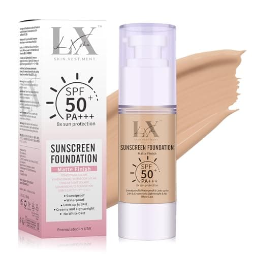 Image of LXSKN Sunscreen Foundation - Waterproof & Lightweight Liquid Foundation with SPF 50++, 3-in-1 Full Coverage Foundation Smooths & Blurs Pores, 206 Medium