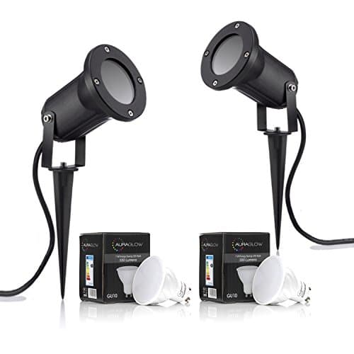 Image of Auraglow Deep Recessed Garden Spike Light GU10 Holder IP54 Outdoor Uplighter - Cool White LED Light Bulb Included - 2 Pack