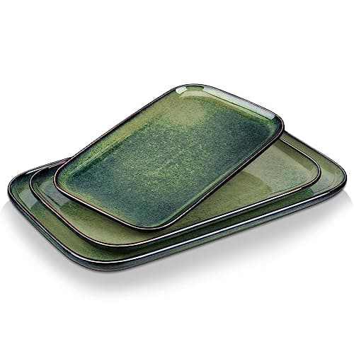 Image of vancasso Stern Serving Platter & Tray Set, 3-Piece Ceramic Serving Plates for Parties, 15.1/13.1/11 Inch Easy-Clean Large Serving Dish for Main Course and Side Dishes, Green