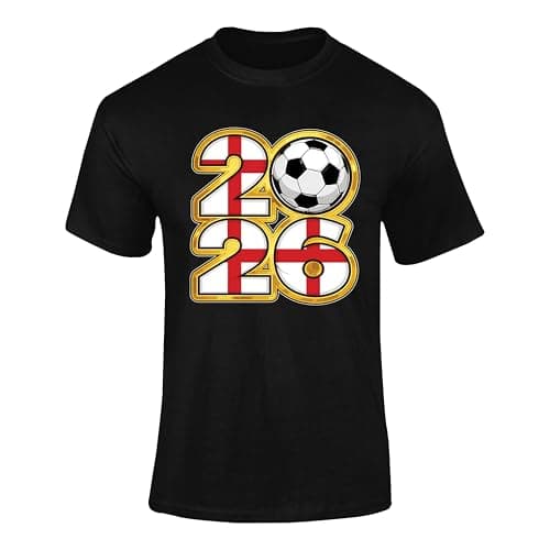 Image of World Football 2026 England Kids Adult T Shirt Soccer Fan Graphic Unisex Top Black 9-11 Years Style 01