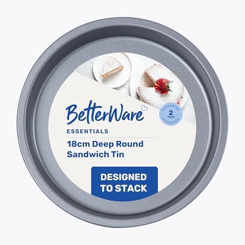 Image of BetterWare Essentials 18cm Non-Stick Sandwich Tin | Low-Carbon Steel Cake Tin | Dishwasher & Freezer Safe | Stackable Design