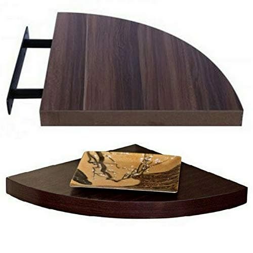 Image of Optimal Products HUDSON HIGH GLOSS FLOATING SHELVE SHELF SHELVES DISPLAY UNIT WALL MOUNTED STORAGE (Walnut, CORNER SHELF 295x295x38MM)