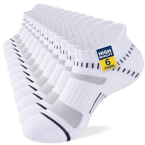Image of Niofind Trainer Socks for Men Women, 6 Pairs Cushioned Running Socks, Cotton Breathable Moisture Wicking Athletic Ankle Low Cut Short Sports Walking Hiking, White 9-12