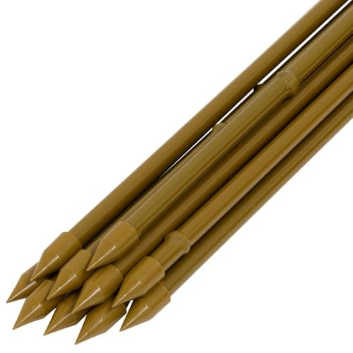 Image of Woodside PE Coated Metal Garden Cane Stakes – Pack of 10 | Strong Plant Support Sticks, Wood-Effect Finish, Heavy Duty – 2ft, 3ft, 4ft, 5ft, 6ft