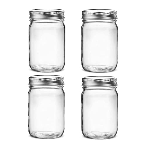 Image of Hniuyun 4 pack Glass Regular Mouth Mason Jars, Clear Glass Jars with Silver Metal Lids for Sealing, Food Storage, Overnight Oats, Dry Food, Snacks, Candies, DIY Projects (16 oz