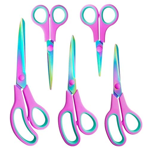 Image of CCR Stainless Steel Scissors With Color Titanium Plating, Comfort Grip for Families, Offices and Schools - Set of 5