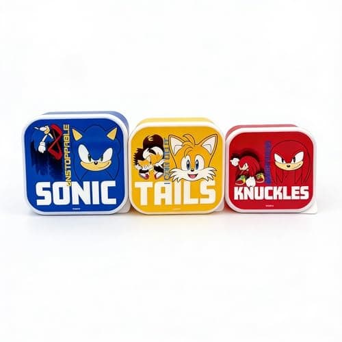 Image of Sonic The Hedgehog Nesting Lunch Boxes Set of 3 – Kids Snack & Food Storage Containers with Push Fit Lids – Sonic, Tails & Knuckles BPA-Free Lunch Box Set for School, Travel & Picnics