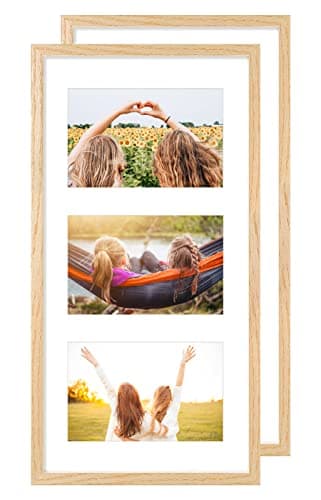 Image of Multiple 3 Aperture Picture Frame for 10 x 15 cm Images,3 opening-6 x 4 Inch Natural Wood Color Photo Frame Made of Solid OAK Wood with Plexi-glass Front for Wall Mount,2 pack triple photo frames 6x4
