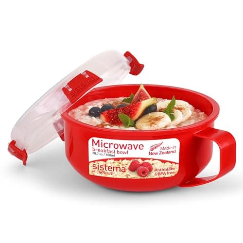 Image of Sistema Microwave Breakfast Bowl | 850 ml | Round Microwave Container with Steam Release Vent | BPA-Free | Red | 1 Count