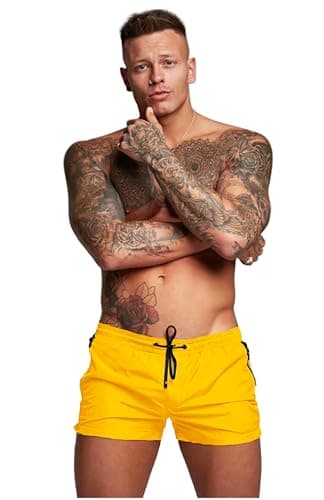 Image of Redqenting Men’s Swim Trunks Quick Dry Swim Shorts Board Shorts with Triangle Mesh Lining Yellow