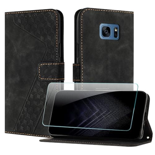 Image of JayModCase Case for Samsung Galaxy S7 Edge with Screen Protector, Flip Wallet PU for Galaxy S7 Edge cover [Card Holder] [Magnetic Closure] [Kickstand] 360 Shockproof Protective Case - Black