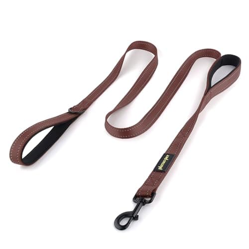 Image of Plutus Pet Double Handle Dog Lead 1.8m, Heavy Duty, Reflective Dual Handle Dog Lead for Safety Training, for Medium Large Dogs,2 Handle Leads(Chocolate)