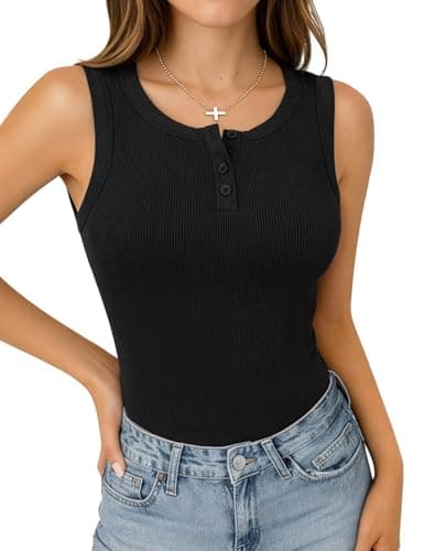 Image of Totatuit Women Summer Casual Rib Vest Tank Tops Sleeveless Stretch Camisole Ribbed Tunic T-Shirt for Womens Black