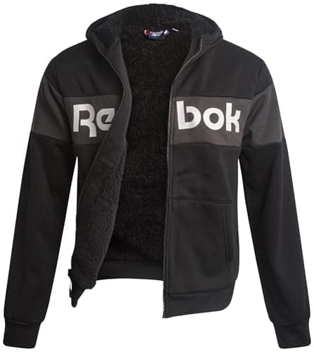 Image of Reebok Mens Softshell Jacket - Active Performance Soft Poly Fleece Sherpa Lined Hoodie Jacket For Outdoor Activities, Black, S