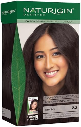 Image of NATURIGIN Ebony Hair Dye 2.3 | Permanent Hair Colour with Natural Ingredients | Ammonia Free | 100% Grey Coverage | Vegan | Rich Black Colour with Warm Undertones | Silky-Soft Finish