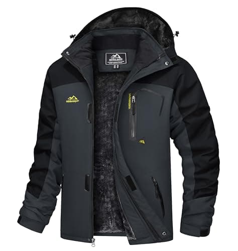 Image of TACVASEN Mens Fleece Hoodie - Full Zip Winter Ski Jacket, Warm & Waterproof, Grey & Black