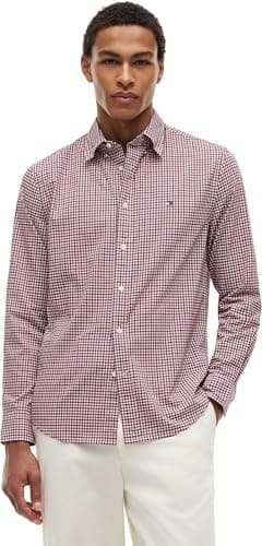 Image of Tommy Hilfiger Men's Flex Poplin Gingham Shirt MW0MW43319 L/S Shirt, RED (Medium Red/Multi Check), S