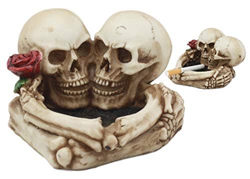 Image of Love Never Dies Eternal Skeleton Couple With Rose Cigaretter Heart Ashtray Resin Figurine Skull by Gifts & Decor