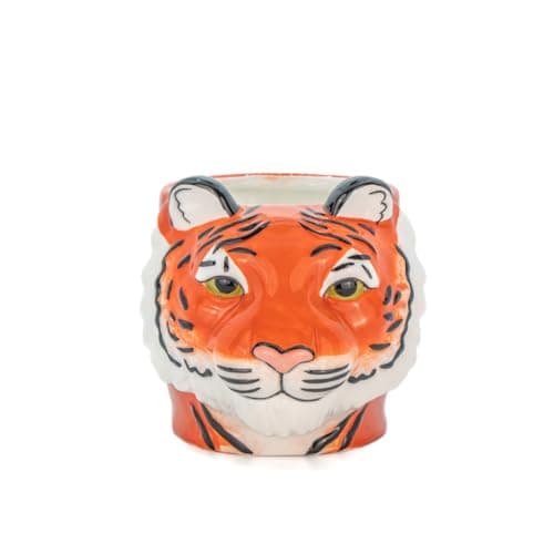 Image of Sass & Belle Tiger Ceramic Indoor Planter – Colourful Mini Pot for Succulents, Cactus, Flower Bulbs, Quirky Home Décor, Garden Accessory, Plant Pot Gift Idea